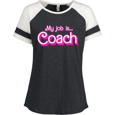 My Job Is Coach Pink Retro Funny Coach Mom Enza Ladies Jersey Colorblock Tee