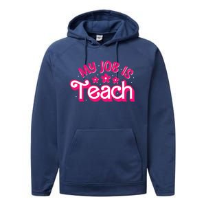 My Job Is Teach Funny Pink Retro Female Teacher Life Performance Fleece Hoodie