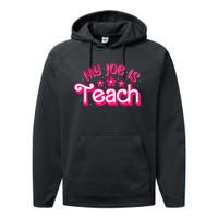 My Job Is Teach Funny Pink Retro Female Teacher Life Performance Fleece Hoodie