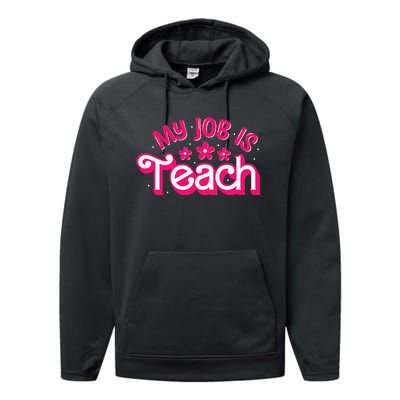 My Job Is Teach Funny Pink Retro Female Teacher Life Performance Fleece Hoodie