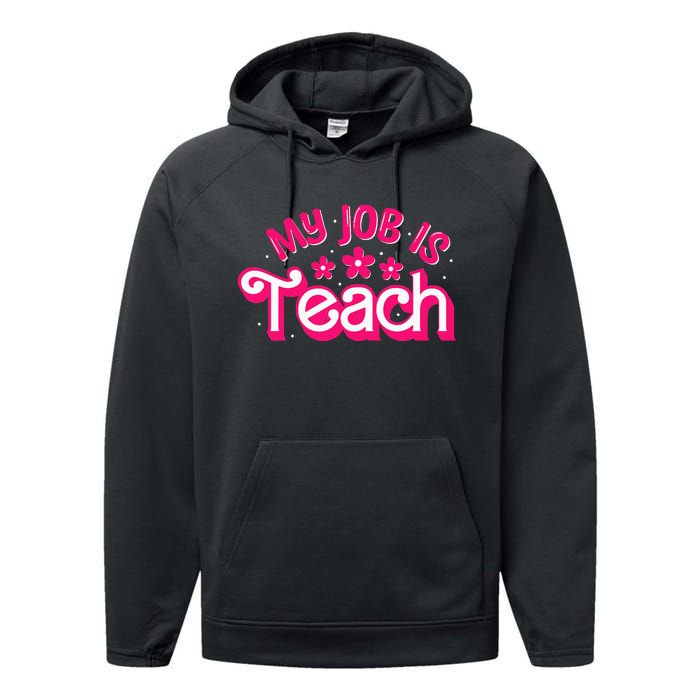 My Job Is Teach Funny Pink Retro Female Teacher Life Performance Fleece Hoodie