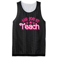 My Job Is Teach Funny Pink Retro Female Teacher Life Mesh Reversible Basketball Jersey Tank