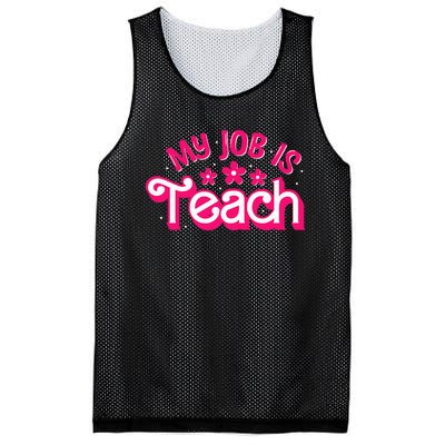 My Job Is Teach Funny Pink Retro Female Teacher Life Mesh Reversible Basketball Jersey Tank