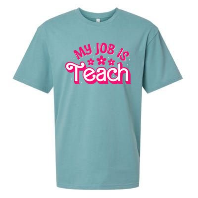 My Job Is Teach Funny Pink Retro Female Teacher Life Sueded Cloud Jersey T-Shirt