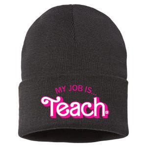 My Job Is Teach Retro Pink Style Teaching School For Teacher Sustainable Knit Beanie