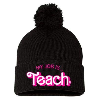 My Job Is Teach Retro Pink Style Teaching School For Teacher Pom Pom 12in Knit Beanie