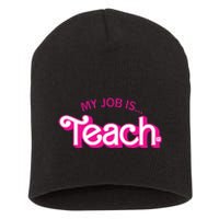 My Job Is Teach Retro Pink Style Teaching School For Teacher Short Acrylic Beanie