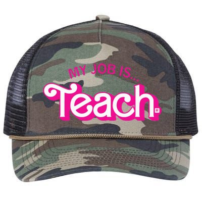 My Job Is Teach Retro Pink Style Teaching School For Teacher Retro Rope Trucker Hat Cap