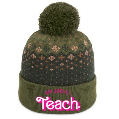 My Job Is Teach Retro Pink Style Teaching School For Teacher The Baniff Cuffed Pom Beanie