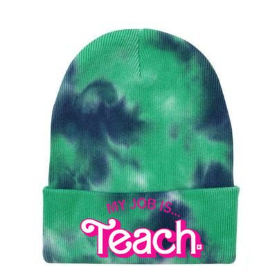 My Job Is Teach Retro Pink Style Teaching School For Teacher Tie Dye 12in Knit Beanie