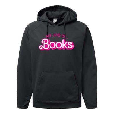 My Job Is Books Retro Pink Style Reading Books Performance Fleece Hoodie