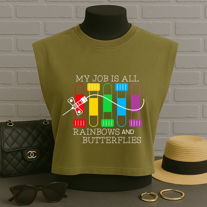 My Job Is All Rainbows & Butterflies Lab Tech Phlebotomist Garment-Dyed Women's Muscle Tee