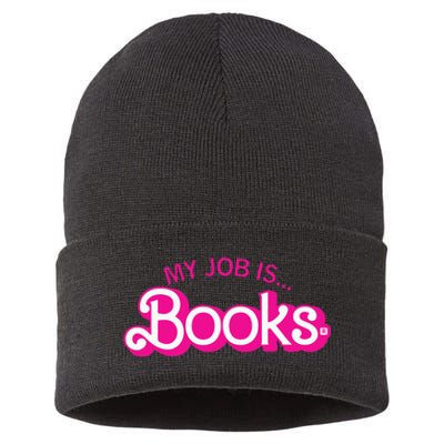 My Job Is Books Retro Pink Style Reading Books Sustainable Knit Beanie