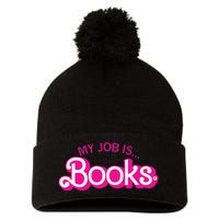 My Job Is Books Retro Pink Style Reading Books Pom Pom 12in Knit Beanie