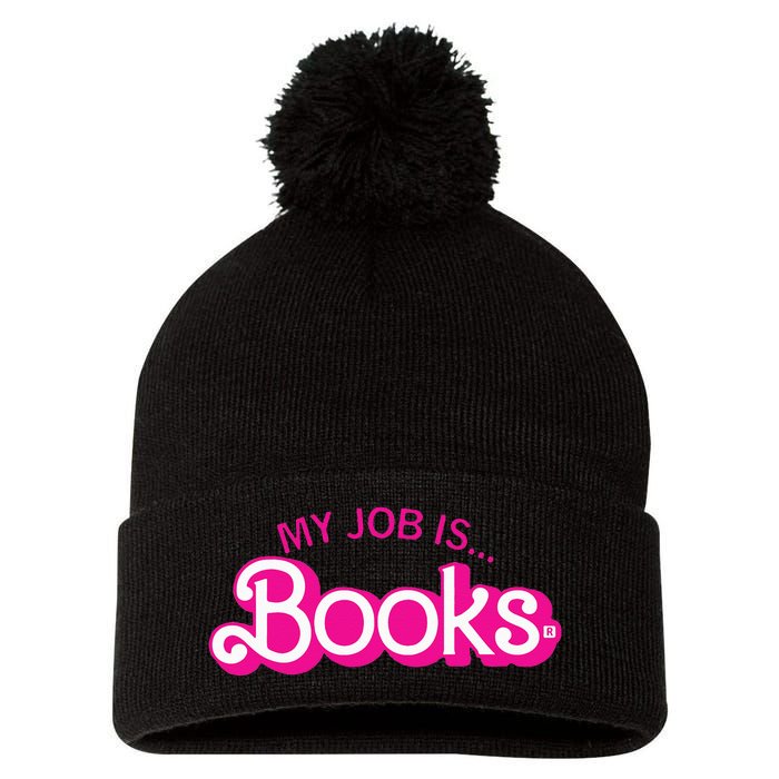 My Job Is Books Retro Pink Style Reading Books Pom Pom 12in Knit Beanie