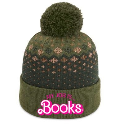 My Job Is Books Retro Pink Style Reading Books The Baniff Cuffed Pom Beanie