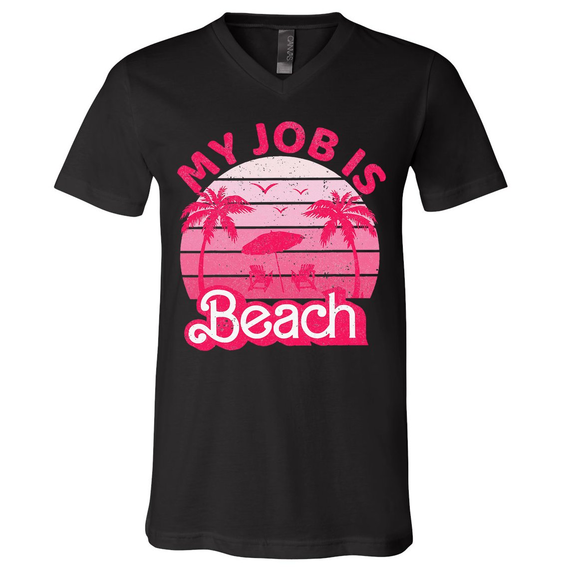 My Job Is Beach Retro Vintage Funny Gift Beach Jobs V-Neck T-Shirt