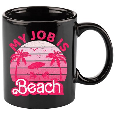 My Job Is Beach Retro Vintage Funny Gift Beach Jobs 11oz C Handle Ceramic Mug