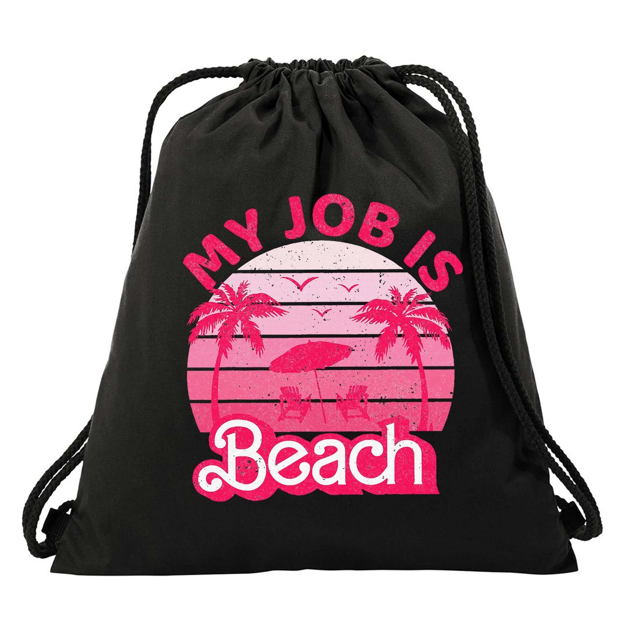 My Job Is Beach Retro Vintage Funny Gift Beach Jobs Drawstring Bag