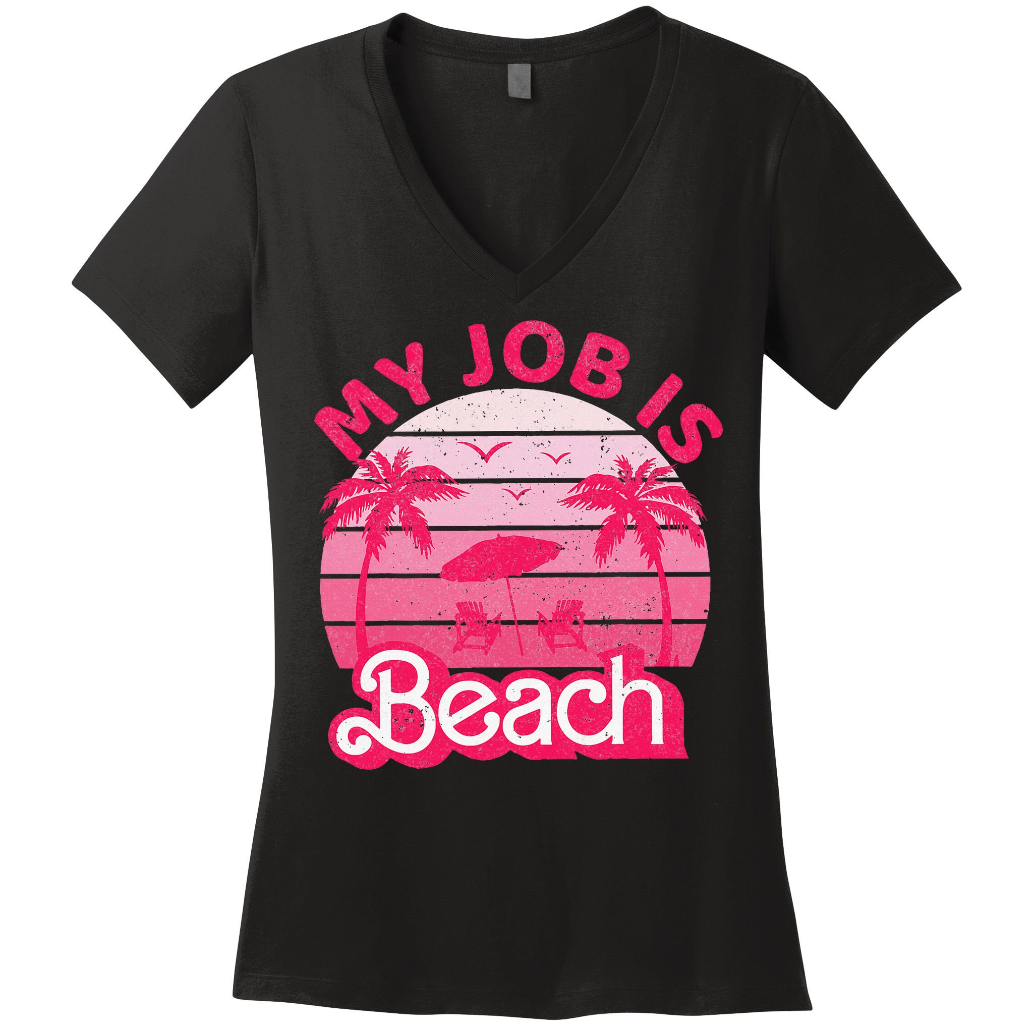 My Job Is Beach Retro Vintage Funny Gift Beach Jobs Women's V-Neck T-Shirt