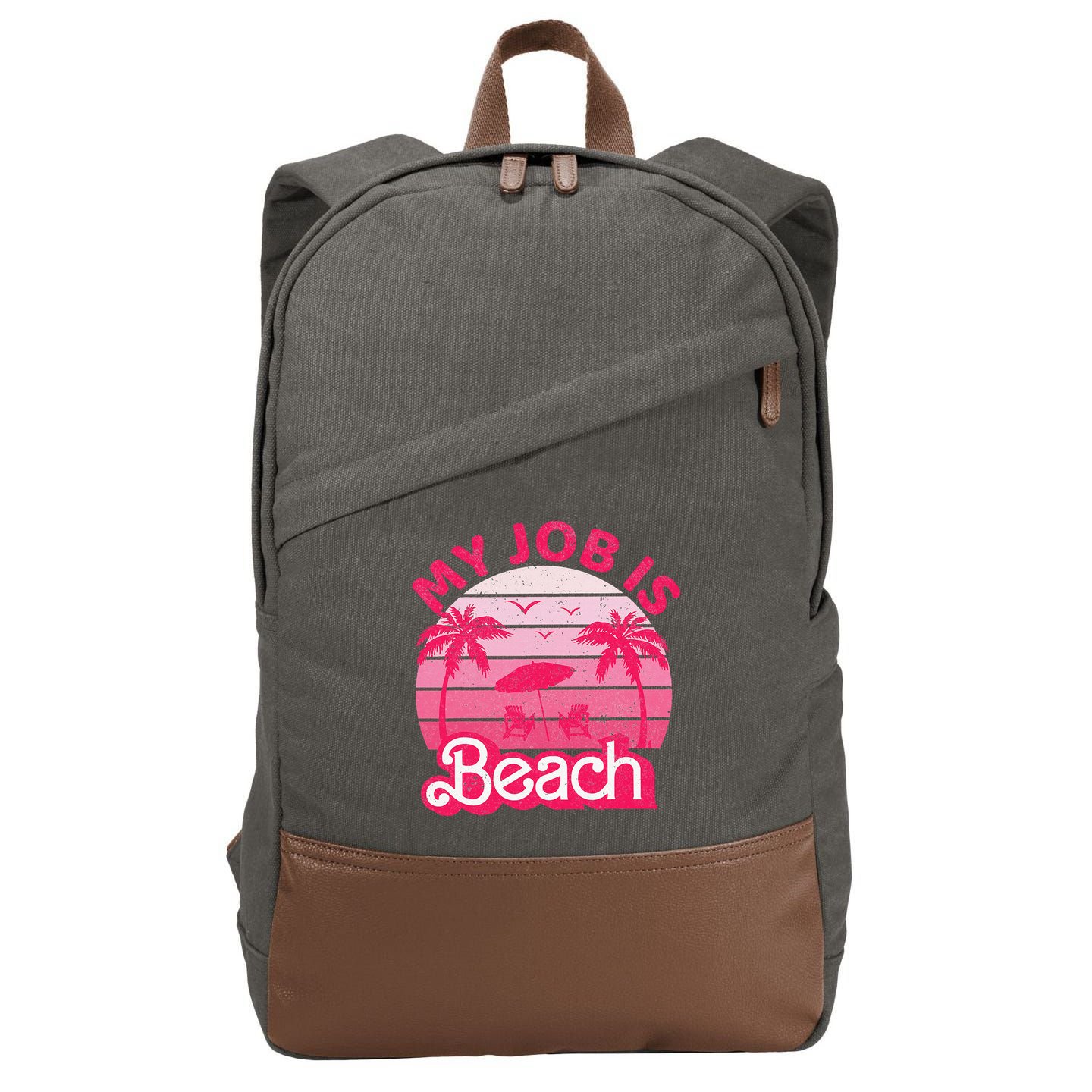 My Job Is Beach Retro Vintage Funny Gift Beach Jobs Cotton Canvas Backpack
