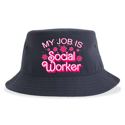 My Job Is Social Worker Pink Retro School Social Worker Sustainable Bucket Hat