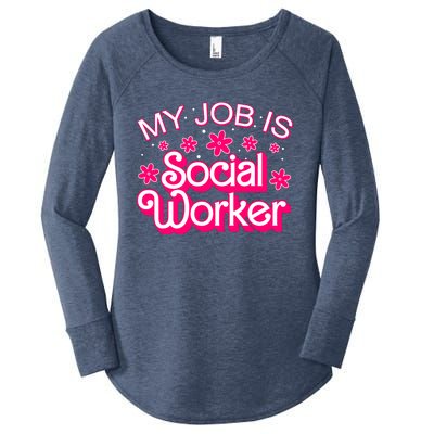 My Job Is Social Worker Pink Retro School Social Worker Women's Perfect Tri Tunic Long Sleeve Shirt