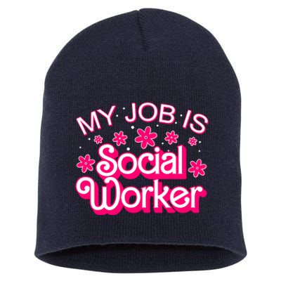 My Job Is Social Worker Pink Retro School Social Worker Short Acrylic Beanie