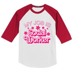 My Job Is Social Worker Pink Retro School Social Worker Kids Colorblock Raglan Jersey