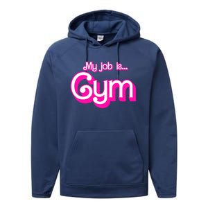 My Job Is Gym Pink Retro Funny Gymer Gymnastics Performance Fleece Hoodie