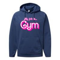 My Job Is Gym Pink Retro Funny Gymer Gymnastics Performance Fleece Hoodie