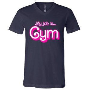 My Job Is Gym Pink Retro Funny Gymer Gymnastics V-Neck T-Shirt