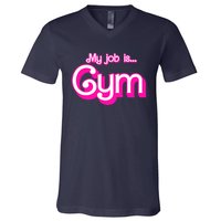 My Job Is Gym Pink Retro Funny Gymer Gymnastics V-Neck T-Shirt