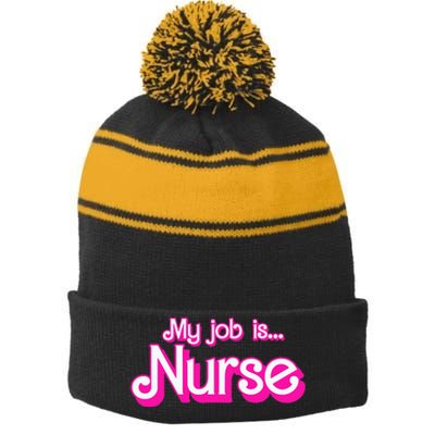 My Job Is Nurse Stripe Pom Pom Beanie