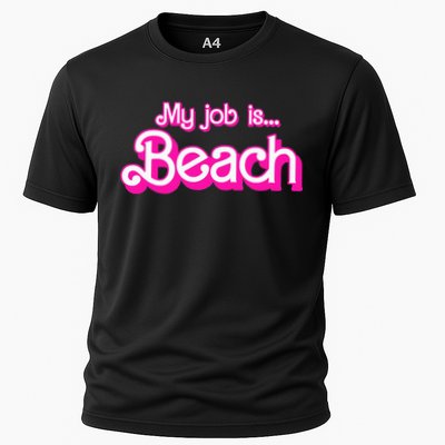 My Job Is Beach Pink Retro Funny Beach Lover Cooling Performance Crew T-Shirt