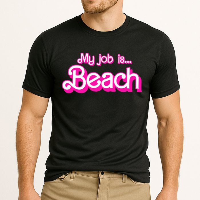 My Job Is Beach Pink Retro Funny Beach Lover Cooling Performance Crew T-Shirt