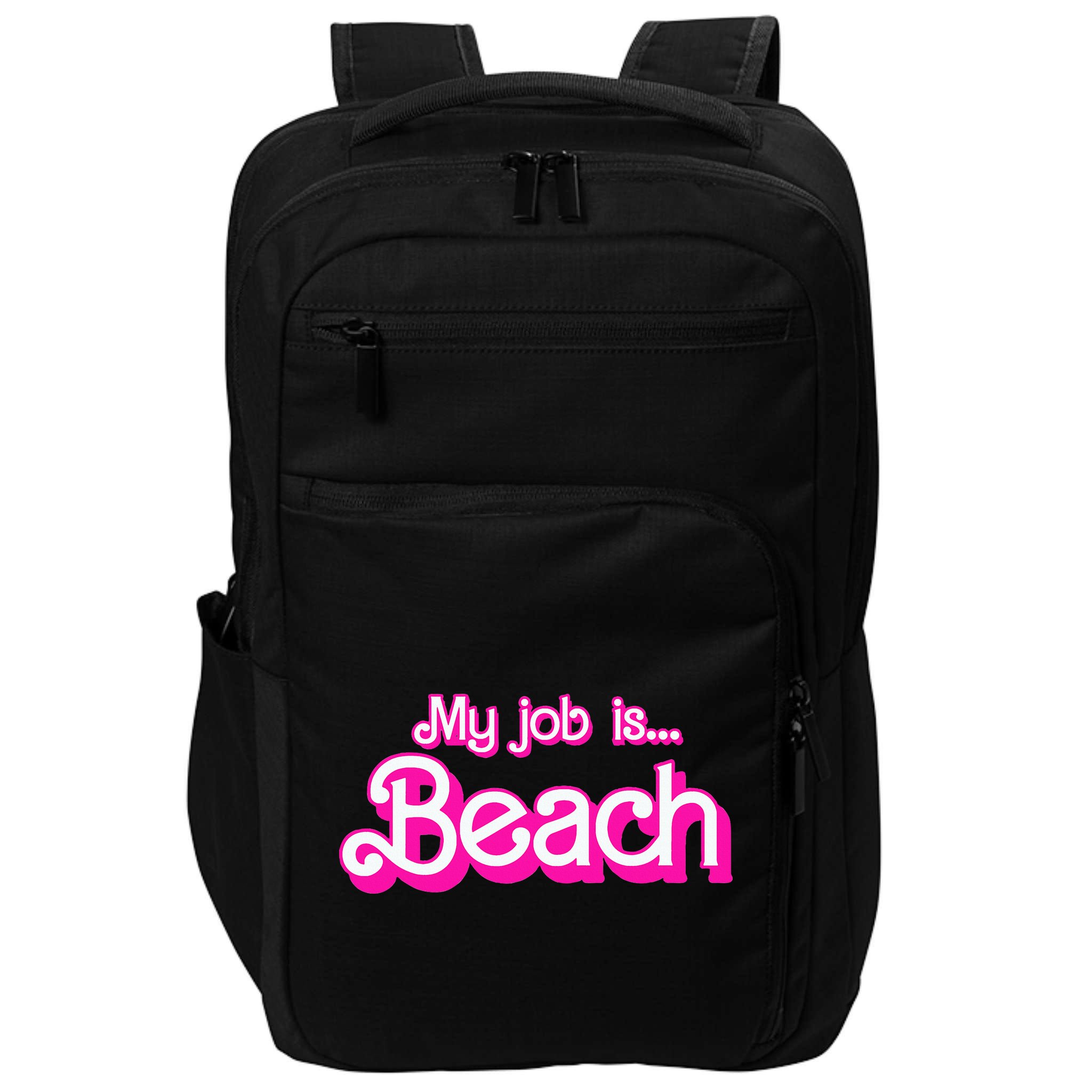 My Job Is Beach Pink Retro Funny Beach Lover Impact Tech Backpack