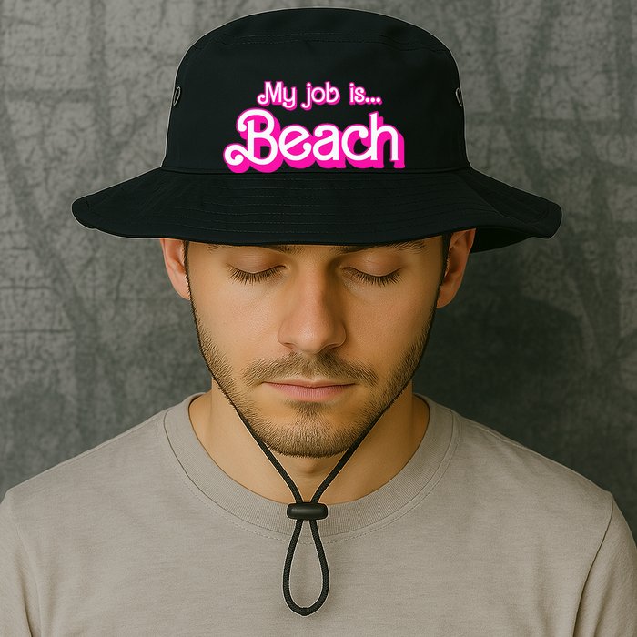My Job Is Beach Pink Retro Funny Beach Lover Bucket Hat