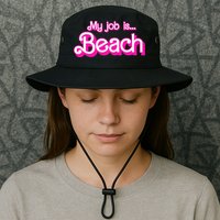 My Job Is Beach Pink Retro Funny Beach Lover Bucket Hat
