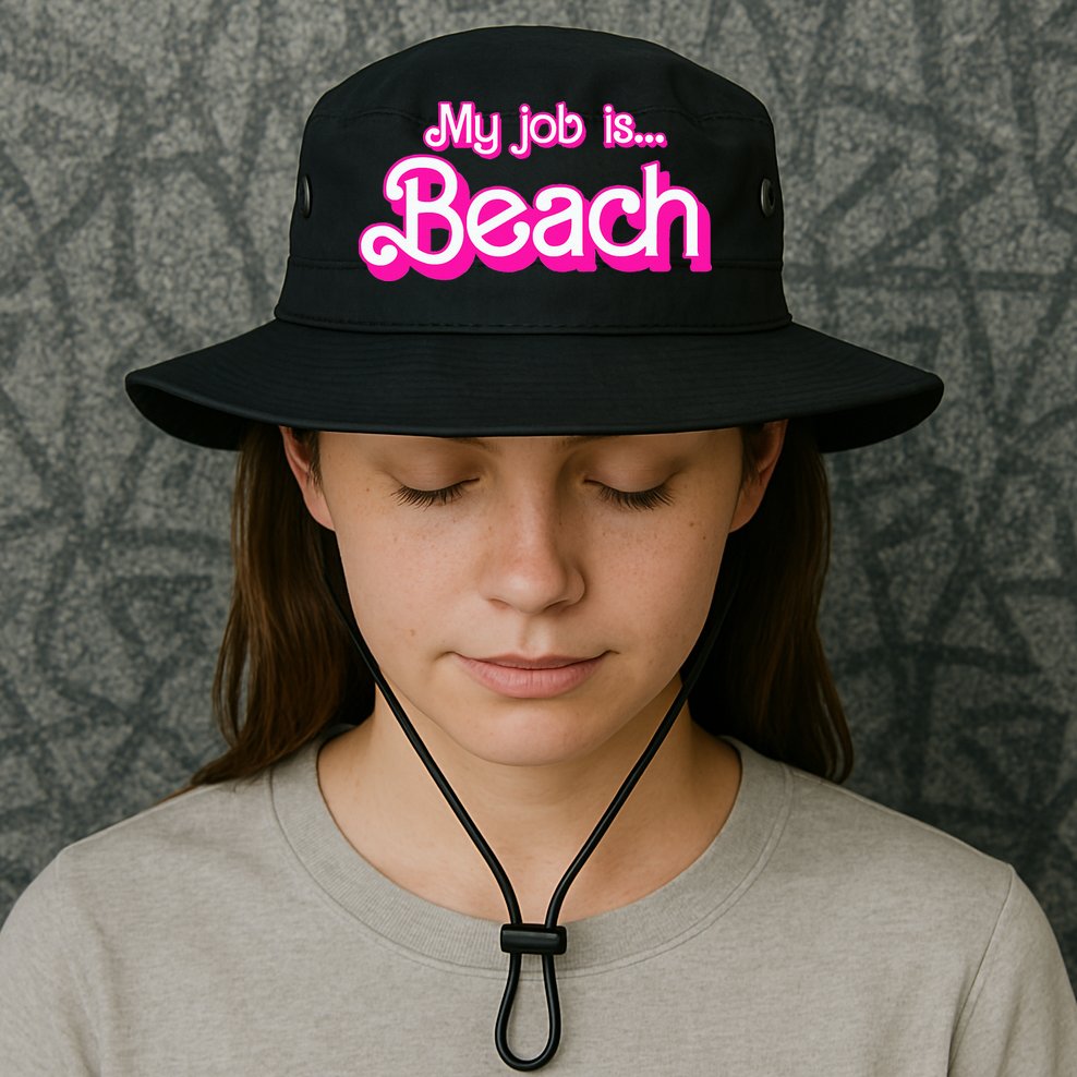 My Job Is Beach Pink Retro Funny Beach Lover Bucket Hat