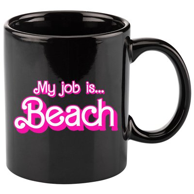 My Job Is Beach Pink Retro Funny Beach Lover 11oz C Handle Ceramic Mug