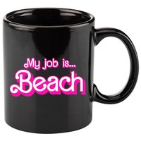 My Job Is Beach Pink Retro Funny Beach Lover 11oz C Handle Ceramic Mug