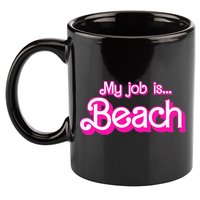My Job Is Beach Pink Retro Funny Beach Lover 11oz C Handle Ceramic Mug