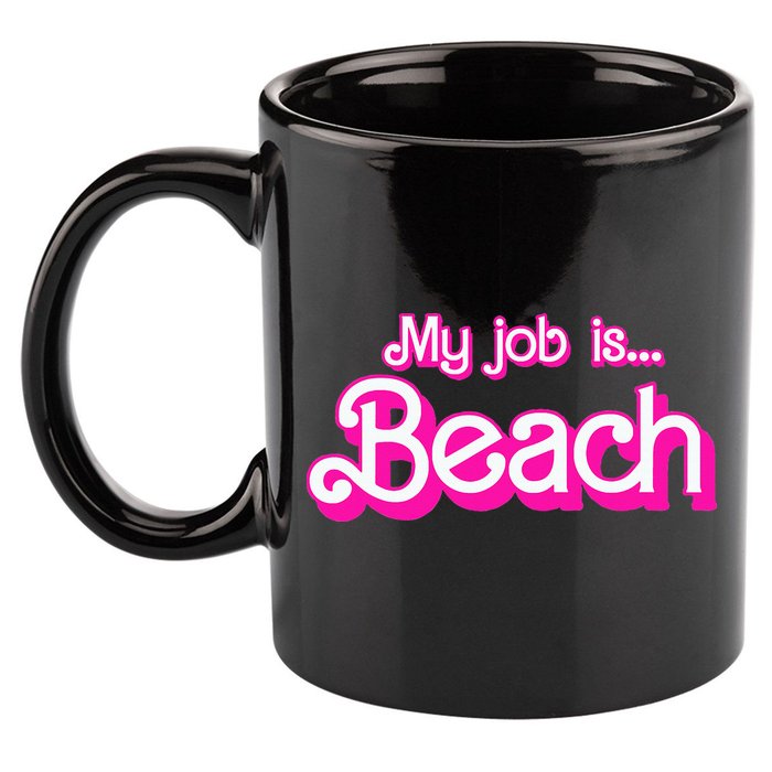 My Job Is Beach Pink Retro Funny Beach Lover 11oz C Handle Ceramic Mug