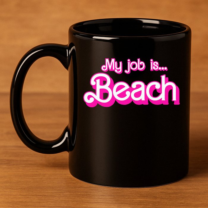 My Job Is Beach Pink Retro Funny Beach Lover 11oz C Handle Ceramic Mug