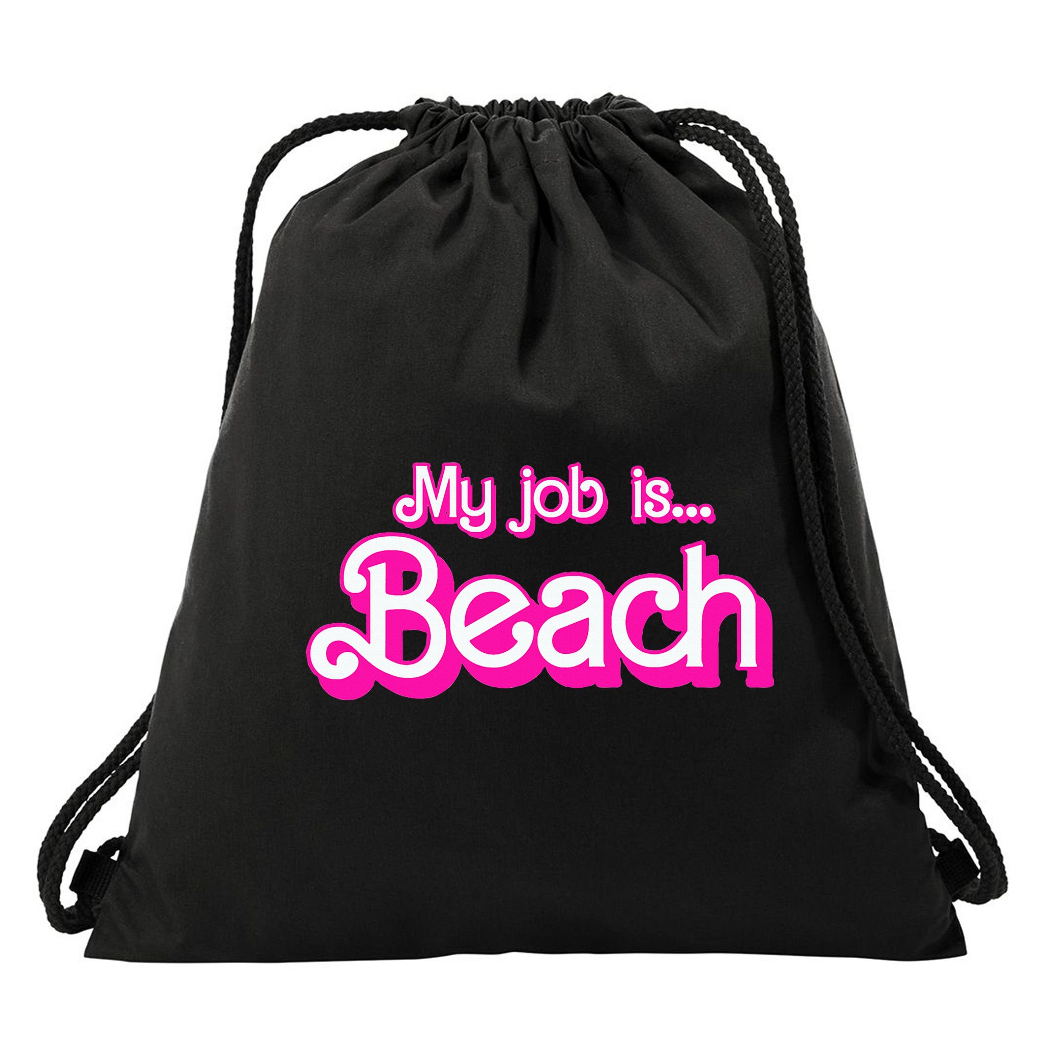 My Job Is Beach Pink Retro Funny Beach Lover Drawstring Bag