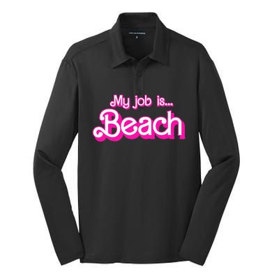 My Job Is Beach Pink Retro Funny Beach Lover Silk Touch Performance Long Sleeve Polo