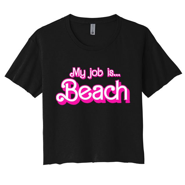 My Job Is Beach Pink Retro Funny Beach Lover Crop Top