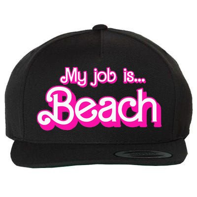 My Job Is Beach Pink Retro Funny Beach Lover Wool Snapback Cap