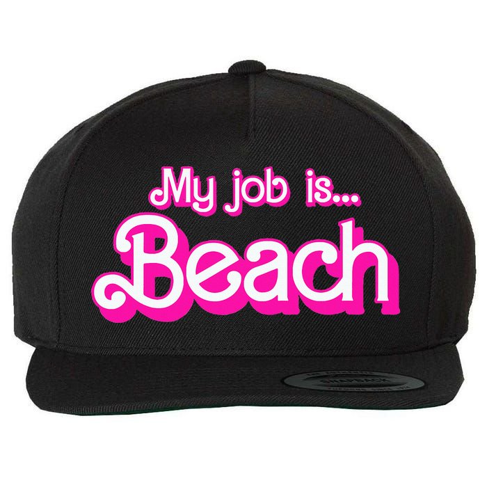 My Job Is Beach Pink Retro Funny Beach Lover Wool Snapback Cap